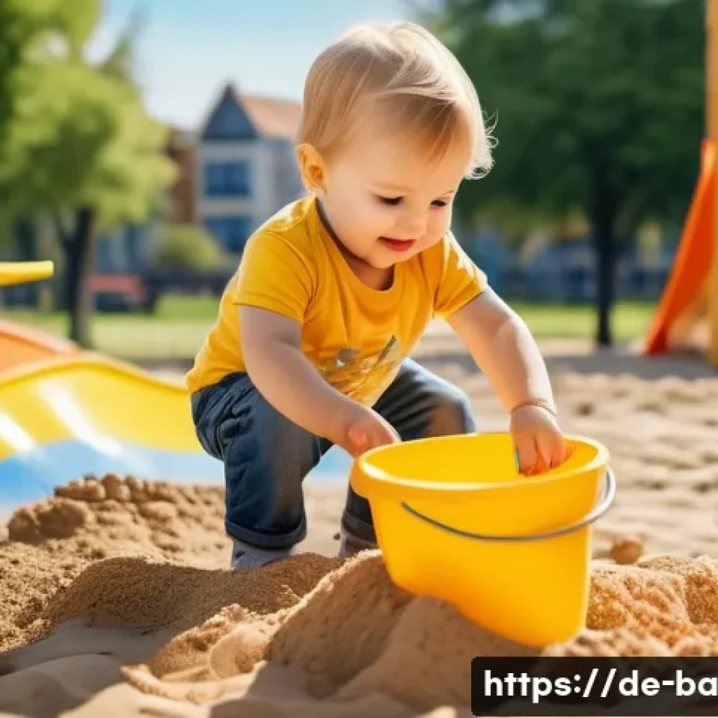 모듈식 접근법의 교육적 가치 - **A toddler playing in a sunny park, wearing a diaper and a bright yellow t-shirt. The child is buil...