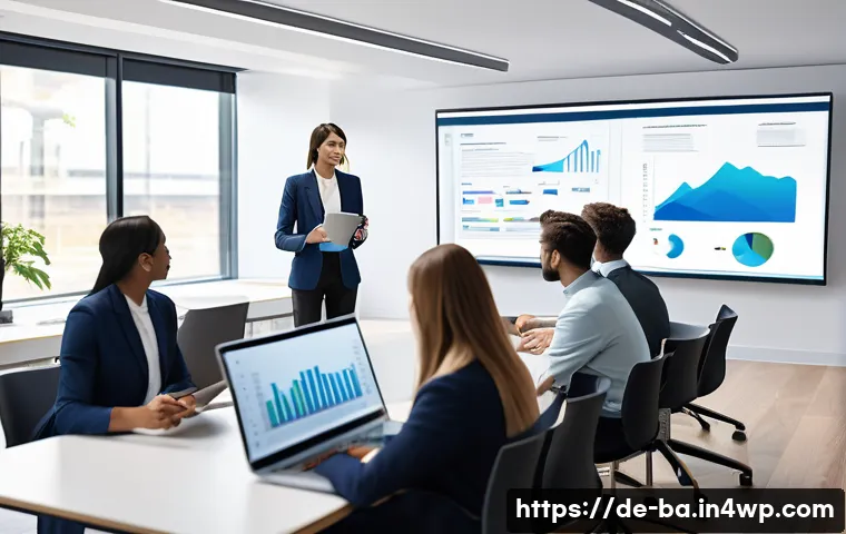모듈식 역량 개발과 전통적 접근 비교 - A modern corporate training environment showing diverse professionals engaged in modular e-learning ...