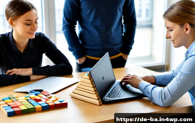 Home 17 모듈식 역량 개발의 최신 트렌드 - Photorealistic modern German workplace learning scene, diverse adult professionals assembling color-...