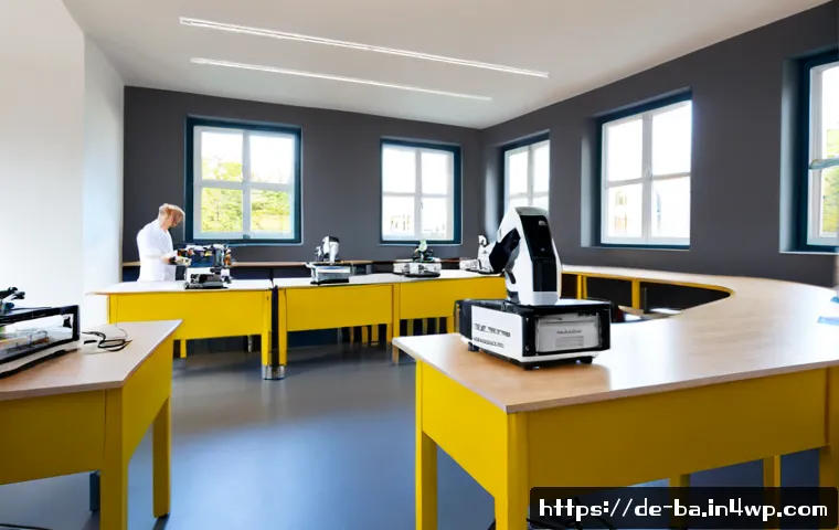 Home 22 모듈식 접근법의 교육 혁신 - Photorealistic modern German vocational classroom, diverse adult learners at separate modular learni...